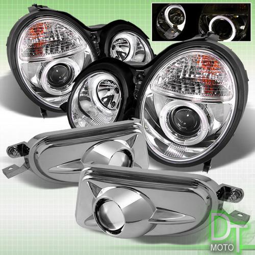 00-02 benz w210 e300 e320 e420 e430 halo chrome projector headlights+fog lights