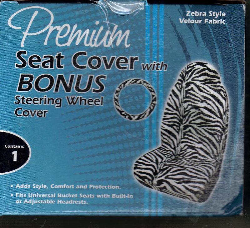 Premium b & w zebra strip seat cover w/ stearing wheel cover