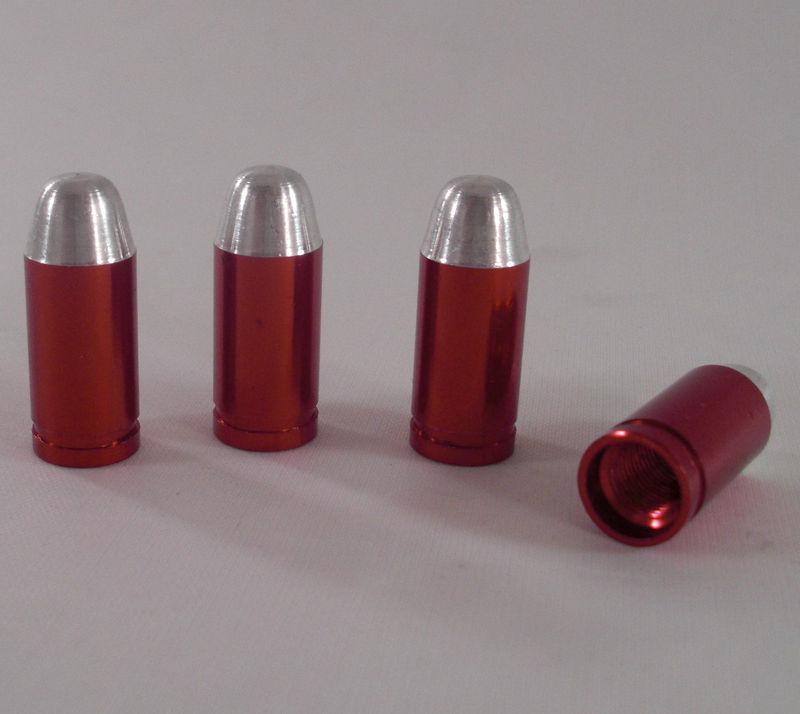 4 billet red & silver "bullet" custom air valve stem caps - car truck atv rims