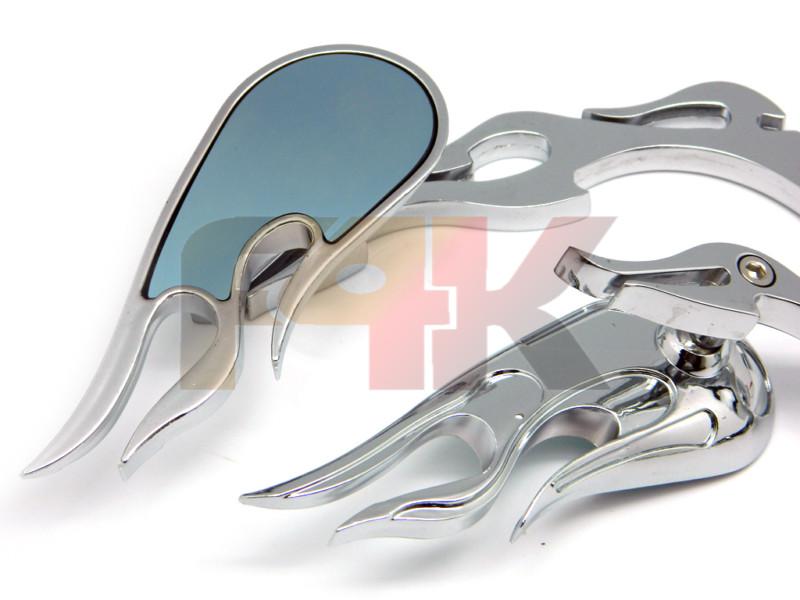 Chrome flame rearview mirrors for harley motorcycle chopper cruiser bobber cafe