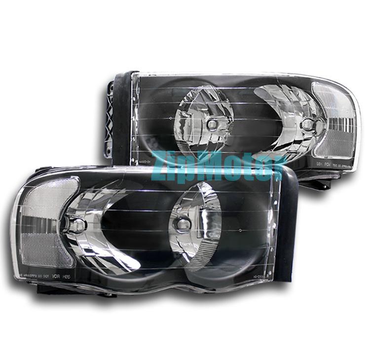 02-05 dodge ram 1500 2500 3500 clear headlights blk 03