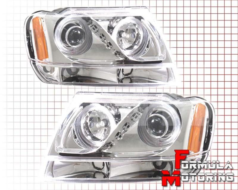 1999-2004 jeep grand cherokee chrome/amber halo projector led signal headlights