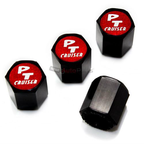 (4) chrysler pt cruiser red logo black tire/wheel air pressure stem valve caps