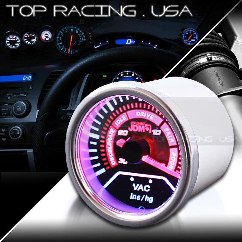 Jdm sport universal 2" 52mm vacuum ratio white led smoke tint len gauge