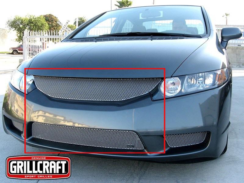 2009-2011 honda civic 4dr grillcraft upper & low 2pc silver grille insert grill 