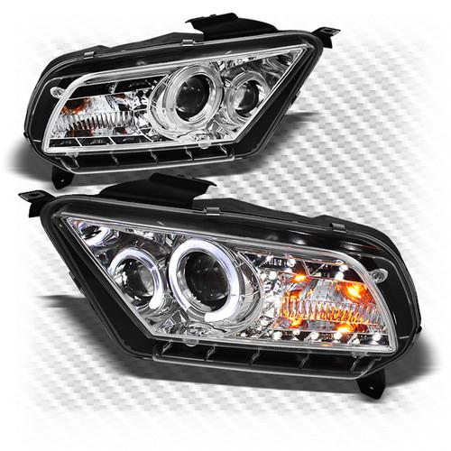 10-13 mustang chrome halo projector headlights w/daytime running lights built-in