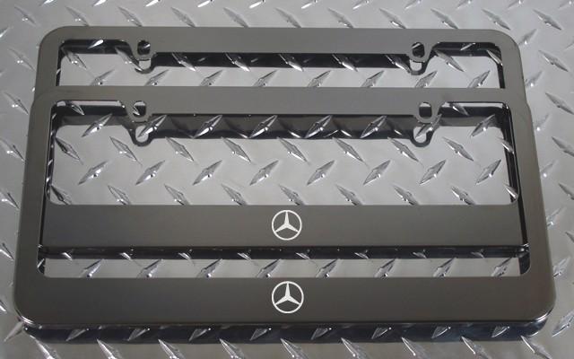 2 brand new mercedes-benz logo gunmetal license plate frame + screw caps