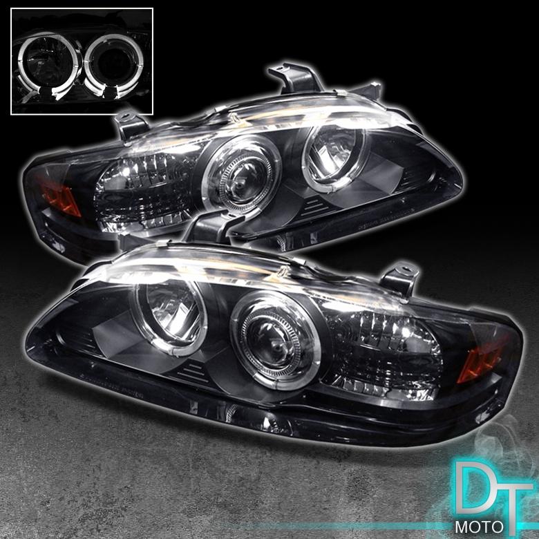 Black 00-03 nissan sentra dual halo projector headlights lamps light left+right