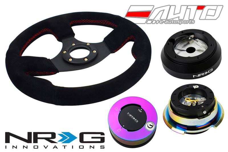 Nrg 320mm race suede steering wheel red st 160h hub 2.8 bkmc neo release lock mc