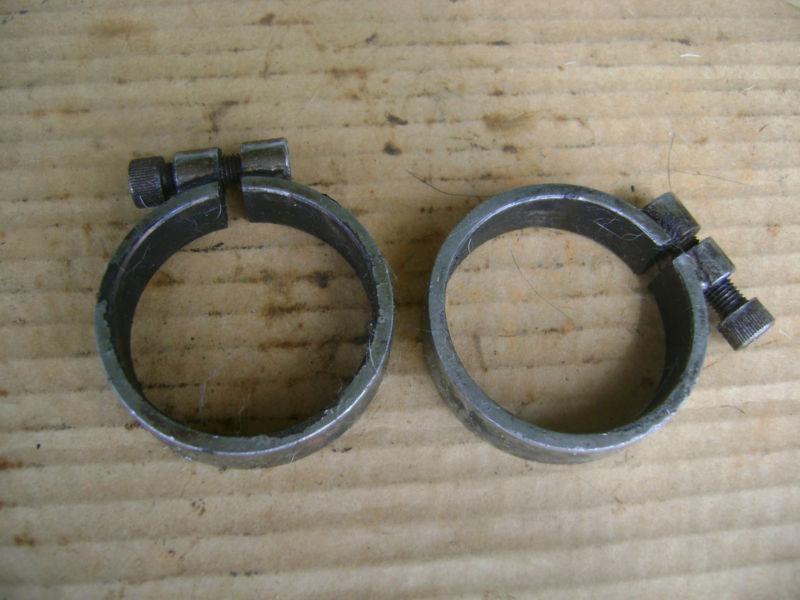 Pan exhaust clamps strong allen style 48-65 ? 2-1/8 pair antique non-orig 