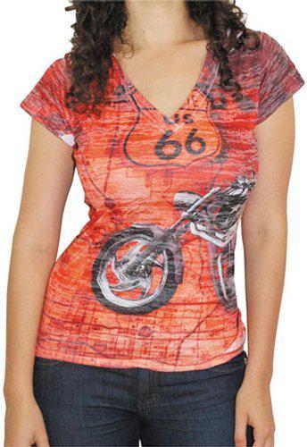 Bikachik womens route 66 burnout v-neck t-shirt red m/medium