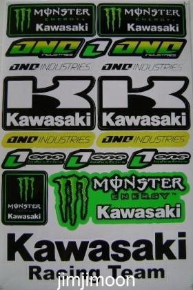 Kawasaki green motorcycle sticker decal black monster helmet racing team white