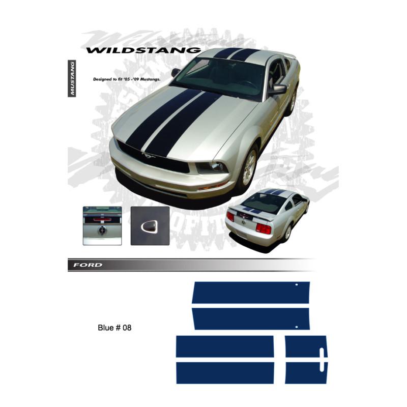 Ford mustang 2005 to 2009 blue wildstang dual stripe graphic kit