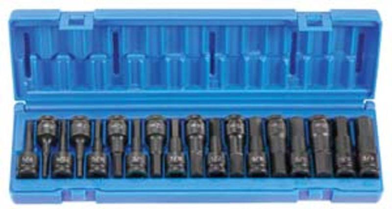 Grey pneumatic 1/2" drive 18 piece combo hex driver sae/metric set 1598hc