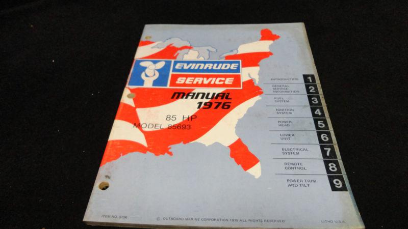 #5196 1976 evinrude 85hp, 85 hp models service manual outboard motor engine 