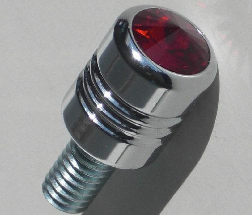 Chrome billet "red" swarovski crystal bolt for harley mounting seat to fender