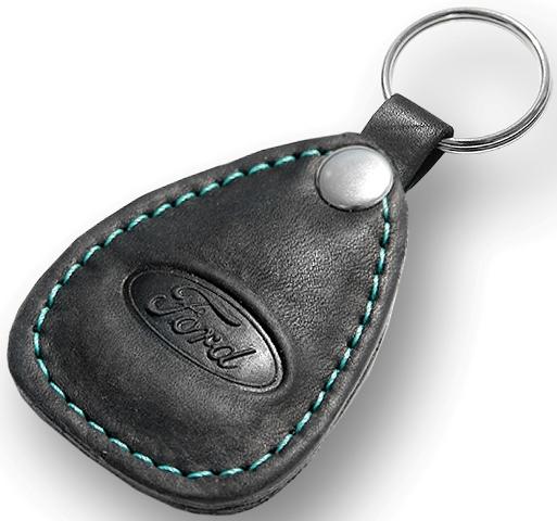 New leather black / turquoise keychain car logo ford auto emblem keyring