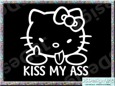 Hello kitty kiss my ass decal - 9 x 9 - car window decal
