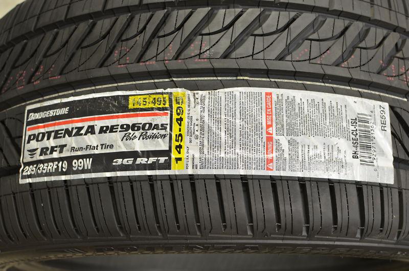 Bridgestone potenza re960a/s run flat tire ( rft) 285/35/19 brand new