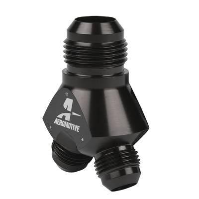 Aeromotive 15677 fuel block y-type black male -12 an inlet male -8 an outlets ea