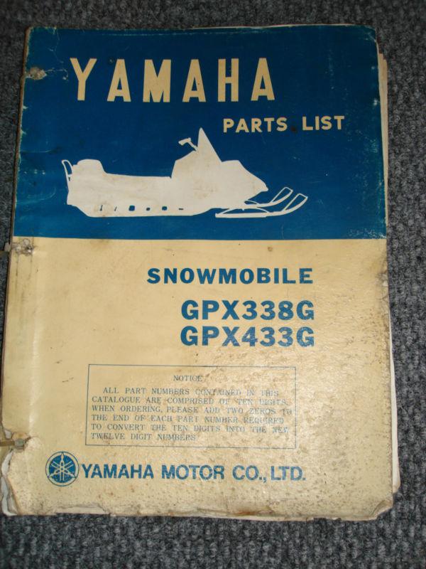 Yamaha 1975 gpx 433 338 parts list catalog manual snowmobile vintage race 433g 