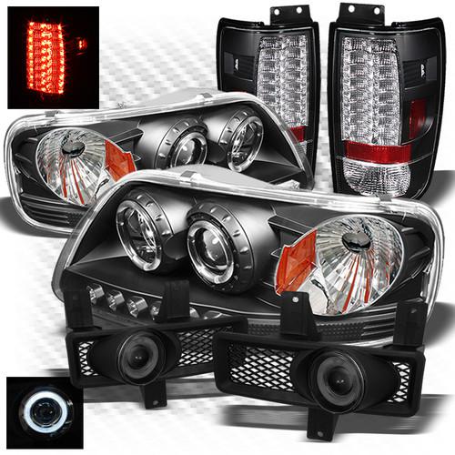 97-98 expedition black 1pc headlights + led tail lights + projector fog lights