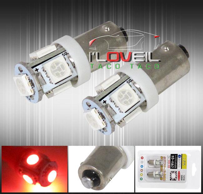 2pc led ba9s red light bulbs 3893 5-smd dome cargo license park glove courtesy