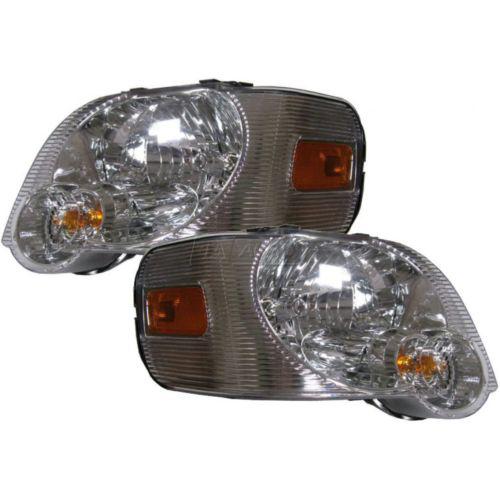 06-10 ford explorer headlights lamps w/clear background & chrome bezel pair set