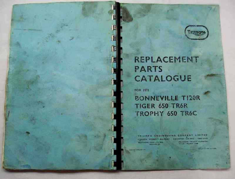 Triumph replacement parts catalogue 1971 bonneville t120r/tiger 650/trophy 650 