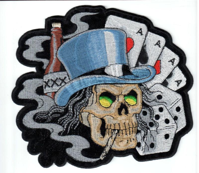 New biker patch skull in top hat, aces, dice sin city 8"x7" motorcycle harley