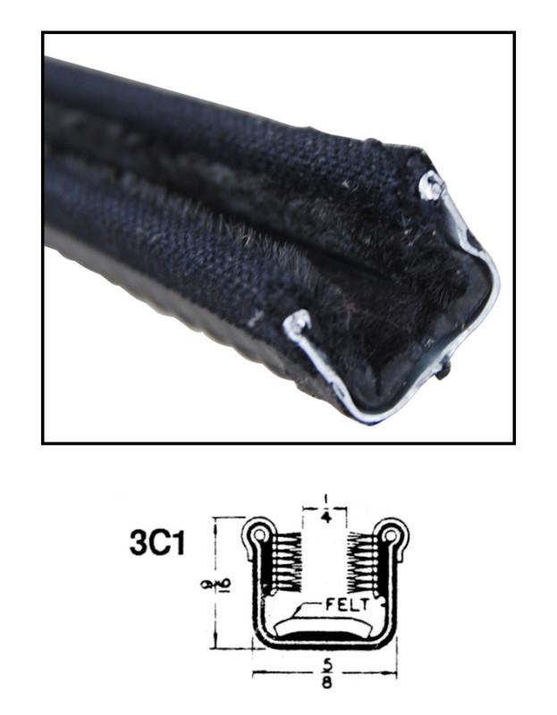 1960-1970 ford car & truck universal door glass run with fabric covered bead