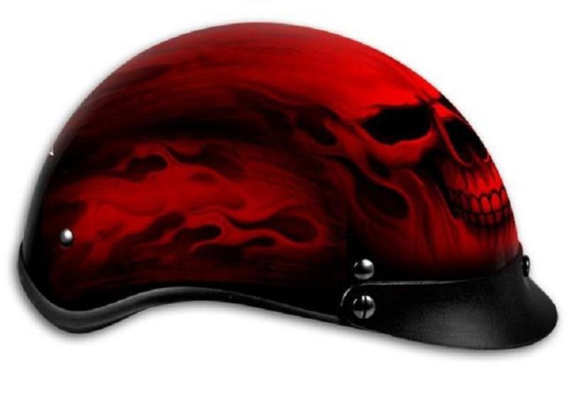 Flaming red skull dot approved shorty half motorcycle helmet skulls flames s-2x