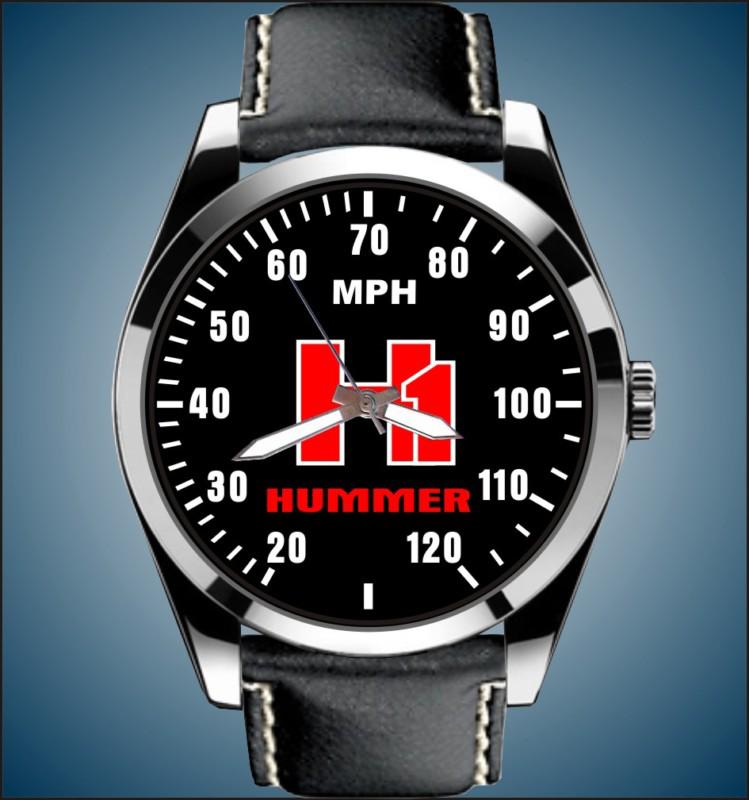 H1 hummer humvee speedometer meter auto art chrome leather band watch red