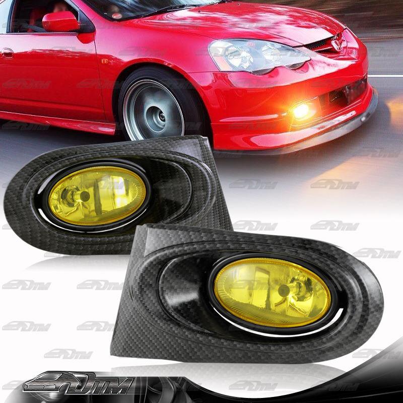 2002-2004 acura rsx carbon fiber style paint yellow fog light lamps+switch+relay