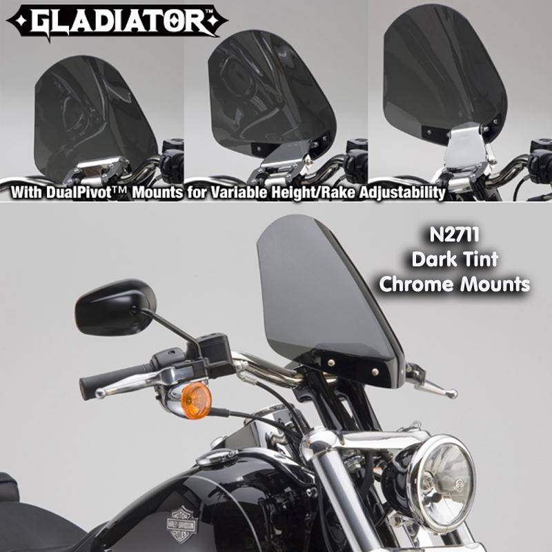 Harley fxdwg dyna wide glide gladiator nc windshield dark tint chrome mnts n2711