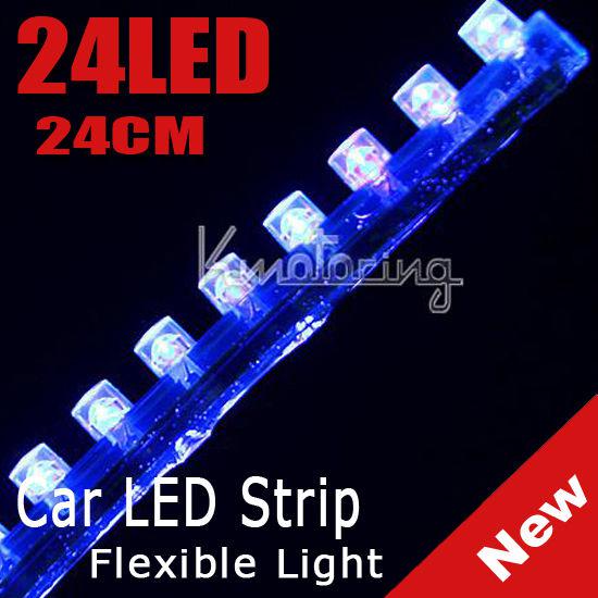 Blue 24cm 24led pvc flexible led strip light waterproof for car motorbike