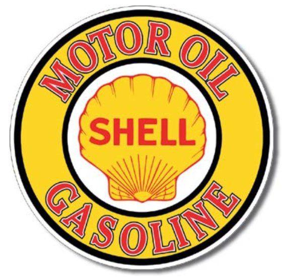 Vintage style ** shell motor oil gasoline ** 11 3/4" rusty round sign car auto