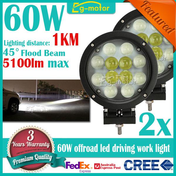 2pcs 60w 5100lm cree flood beam led work light off-road 4x4 4wd car truck suv