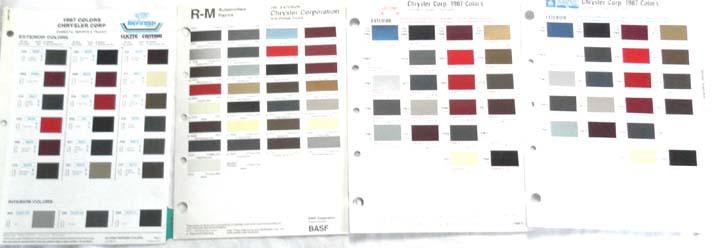 1987 dodge chrysler plymouth acme  dupont r-m  color paint chip charts  mopar 