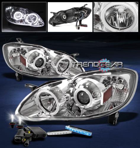 03-08 toyota corolla ccfl halo chrome projector head light w/blue drl led+6k hid