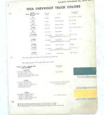 1956 chevrolet truck  dupont   color paint chip chart all models original 