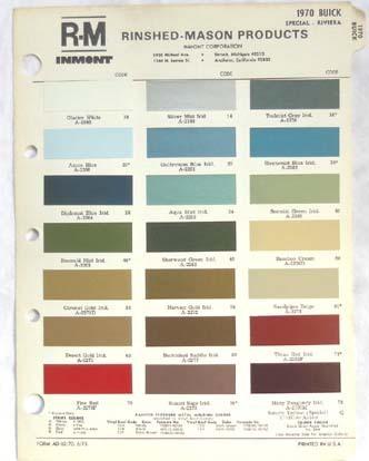 1970 buick  r-m  color paint chip chart all models original 