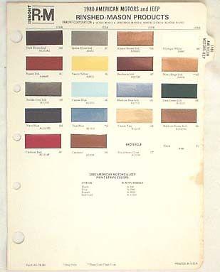 1980 amc r-m color paint chip chart jeep pacer  spirit concord