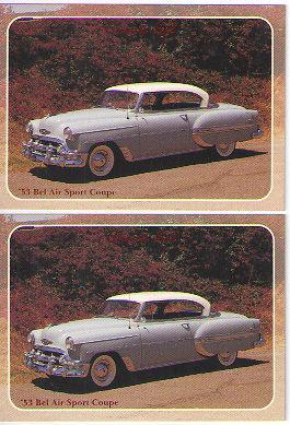 1953 chevy bel air baseball card sized cards - lot of 2 - must see !!