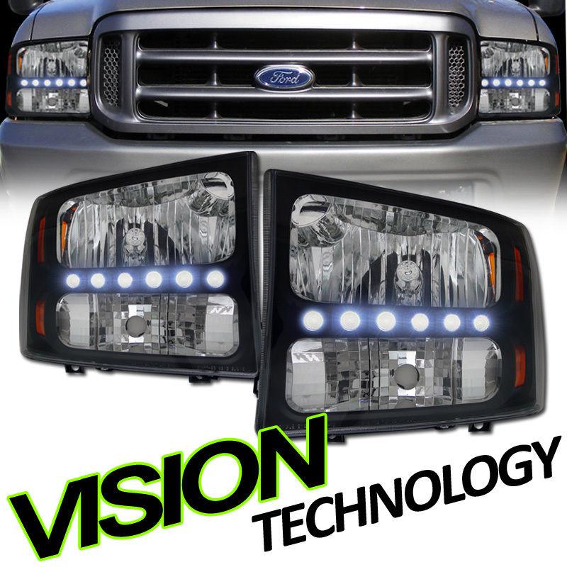 1-piece design 99-04 excursion/f-250/350/450/550 super duty black led headlights