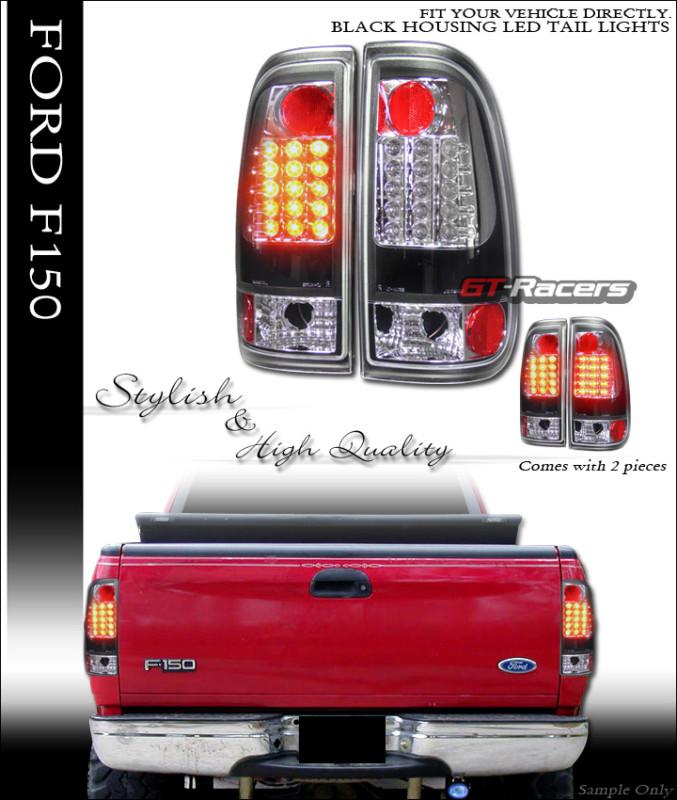 Black led tail lights brake lamps 1997-2003 ford f150/1999-2007 f250 styleside