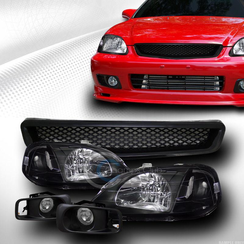 Purchase JDM BLK HEAD LIGHTS DY+GRILL GRILLE ABS+FOG LAMPS CLEAR 99-00 ...