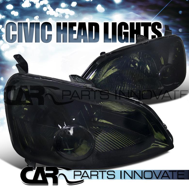 Honda 01-03 civic 2d/4d smoked crystal head lights lamps