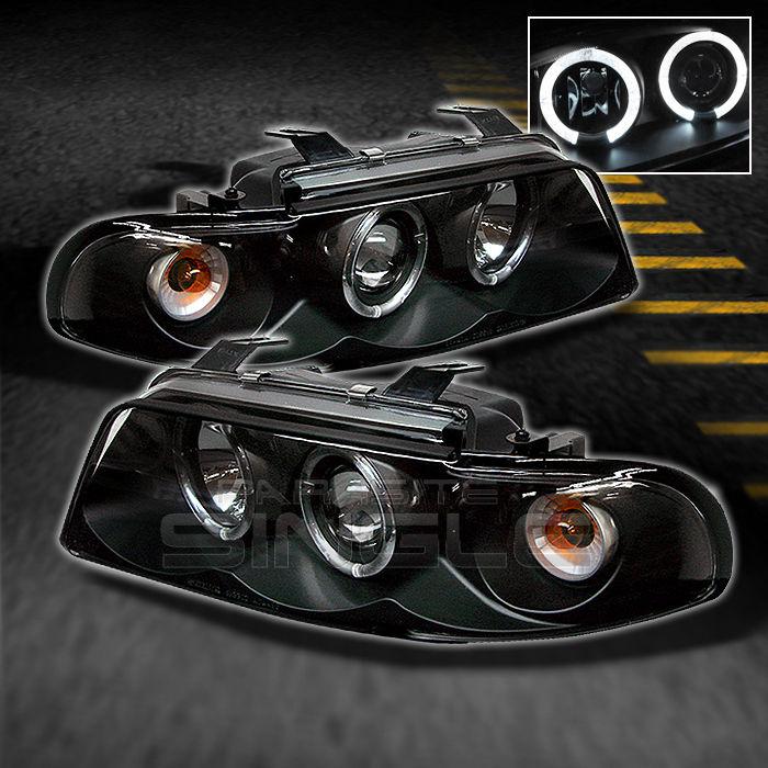 Black 00-01 audi a4 s4 dual halo projector headlights lights lamps left & right