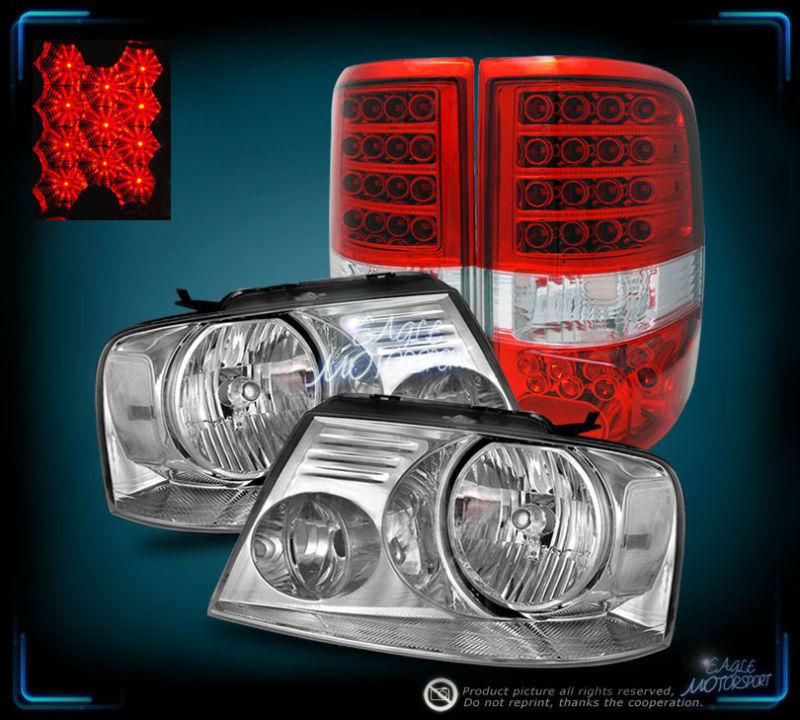 2004-2008 ford f150 f-150 style side chrome headlight/red clear led tail lights